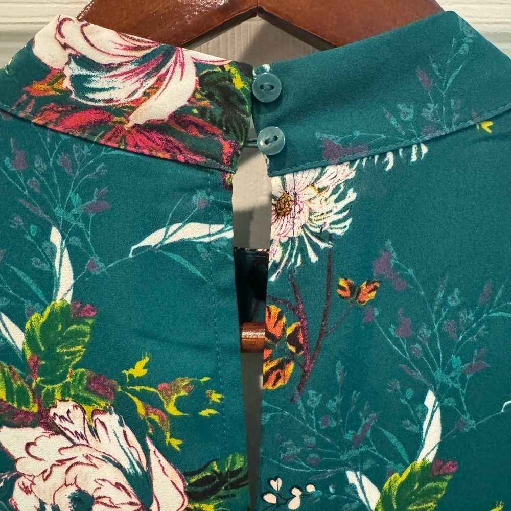 NWT Worthington Dress Emerald Green Floral A-Line Shift Dress w Pockets Size 14 - Picture 3 of 9